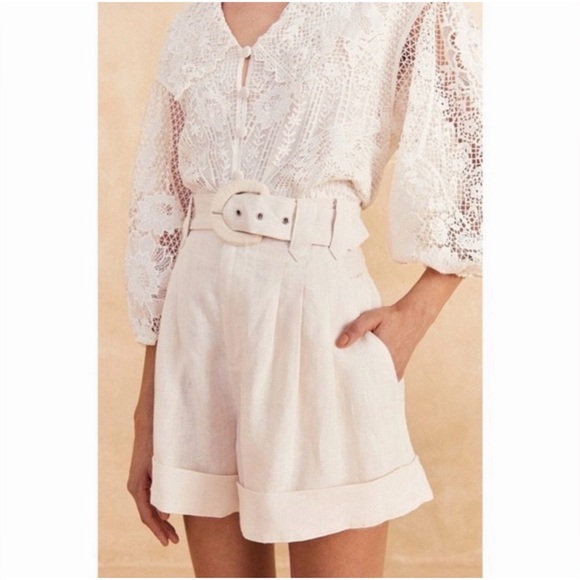 NWT FARM RIO X Anthropologie Tailored Linen Shorts in Off White with Belt Size S - Picture 4 of 10
